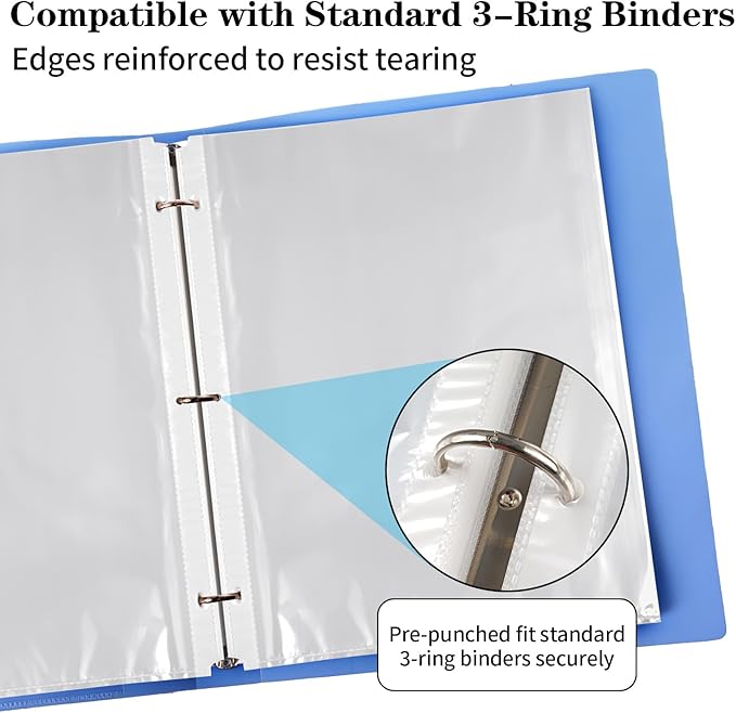 100 Pack Clear Sheet Protectors 8.5 x 11 Inch, Letter Size Page Protectors for 3 Ring Binder, Premium Polypropylene, Reinforced Holes, Acid Free, Top Loading for Documents, Paper, Photos