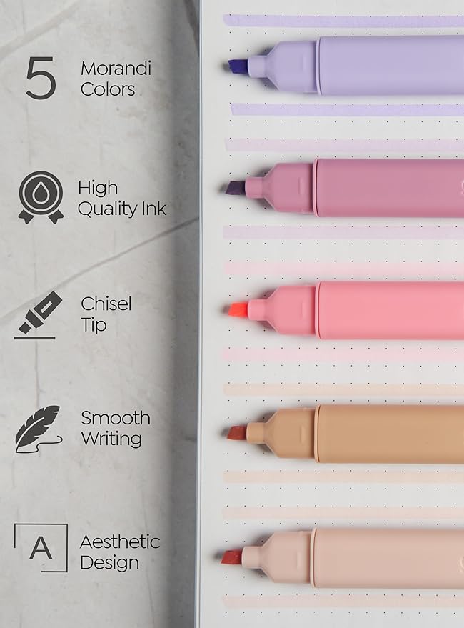 BLIEVE- Aesthetic Highlighters No Bleed Through Assorted Colors, Cute Highlighter For Journaling Office Supplies And Accessories, Bible Highlighters And Pens No Bleed Chisel Tip (MORANDI)