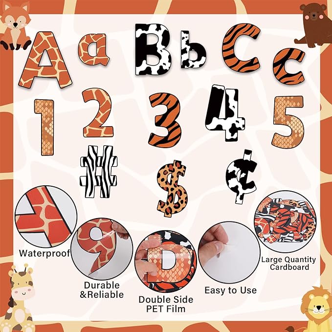 266 Pcs Letters Combo Pack Set Bulletin Board Letters Animal Prints Letters and Number Accents Bulletin Board Display Home School Decor