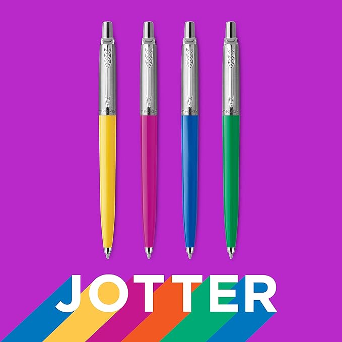 Parker Jotter Originals Ballpoint Pen Collection, Assorted Retro Finishes, Medium Point, Black Ink, Colorful Stationary, Desk Essentials, Signature Design, 4 Count (Pack of 2)