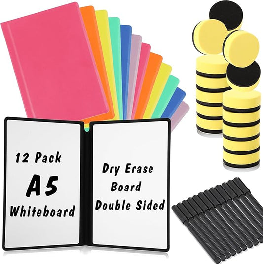 12 Packs A5 Dry Erase Board Back to School Portable Double Sided Folding Whiteboards with Pen Small Dry Erase Board for Study Meeting Doodling Planning Home School Office Classroom