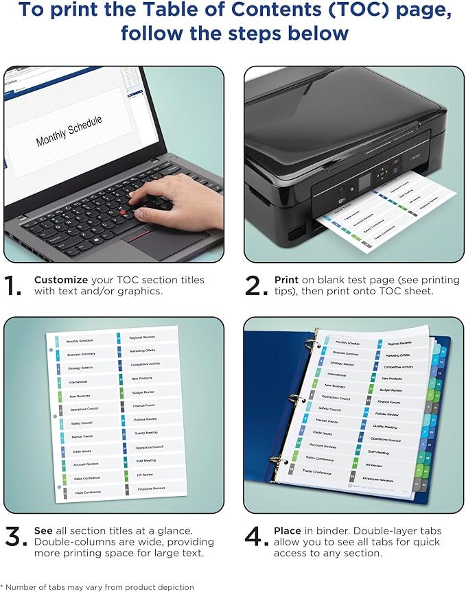 Avery Double Column 24 Tab Dividers for 3 Ring Binders, Customizable Table of Contents, Multicolor Tabs, 1 Set (11321)
