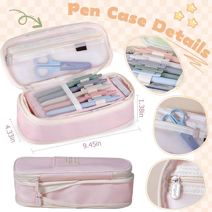 49Pcs Book Annotation Kit - Aesthetic School Supplies with Cute Pen Case Highlighters Gel Pens and Marker, Sheets Transparent Index Tabs Sticky Notes Bible Study Supplies (Pink)