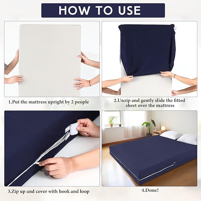 Zippered Mattress Fitted Protector Deep Mattress Encasement Soft Zipper Fitted Sheet Microfiber Bed Sheet Cover for Bed(Navy Blue,Twin,12-16in)