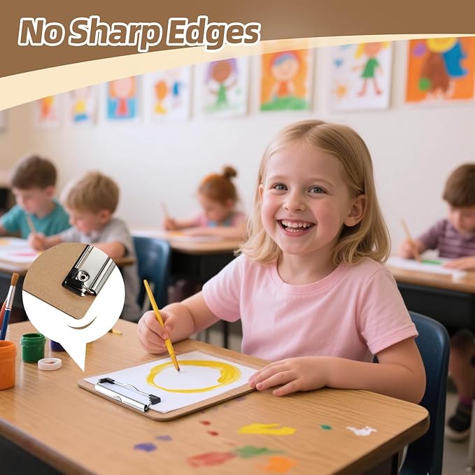 6 x 9 Clipboards Bulk, 15 Pack Small Clip Board, A5 Letter Size Wooden Hardboard Kids Clipboard Pack for Classroom, Party, Home, Brown