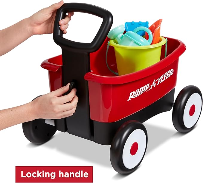 Radio Flyer My 1st Wagon 2-in-1 Walker & Pull Wagon with Beach and Garden Tools for Toddlers Ages 1-4, Red Amazon Exclusive