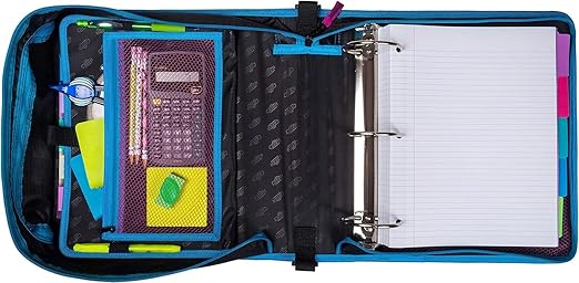 Case-it Mighty Zip Tab School Zipper Binder | 3-Inch O-Rings, 600-Sheet Capacity, 5-Subject Expanding File Folder, Multiple Pockets & Storage Organizer, Shoulder Strap | D-146 Monster Design Purpal