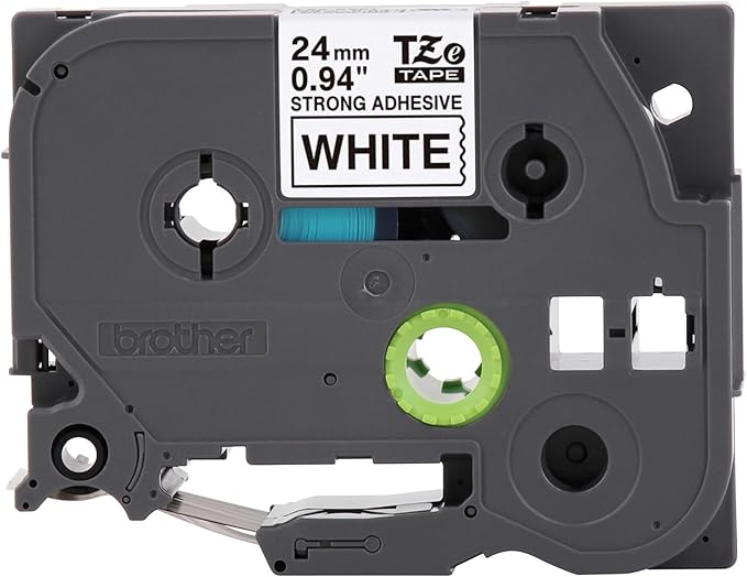 Brother Genuine P-Touch TZe Black Print on White Label Tape (TZeS251), Strong Adhesive Laminated, ~1in x 26.2ft (24mm x 8m), for Select P-Touch Label Makers, Water-Resistant, Extra Strength