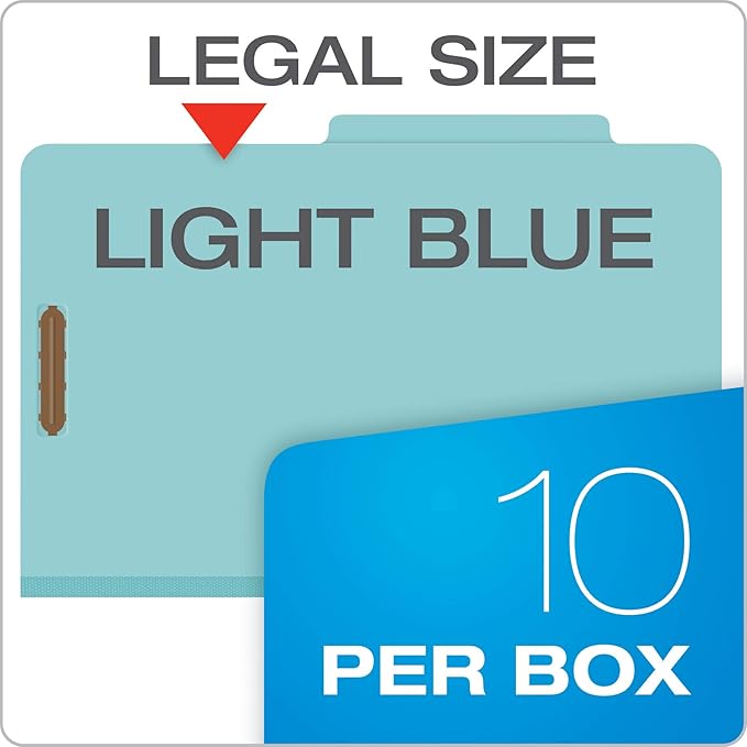Pendaflex Recycled Classification File Folders, 1 Divider, 2" Embedded Fasteners, 2/5 Tab Cut, Legal Size, Light Blue, Box of 10 (28777R) (Pack of 5)