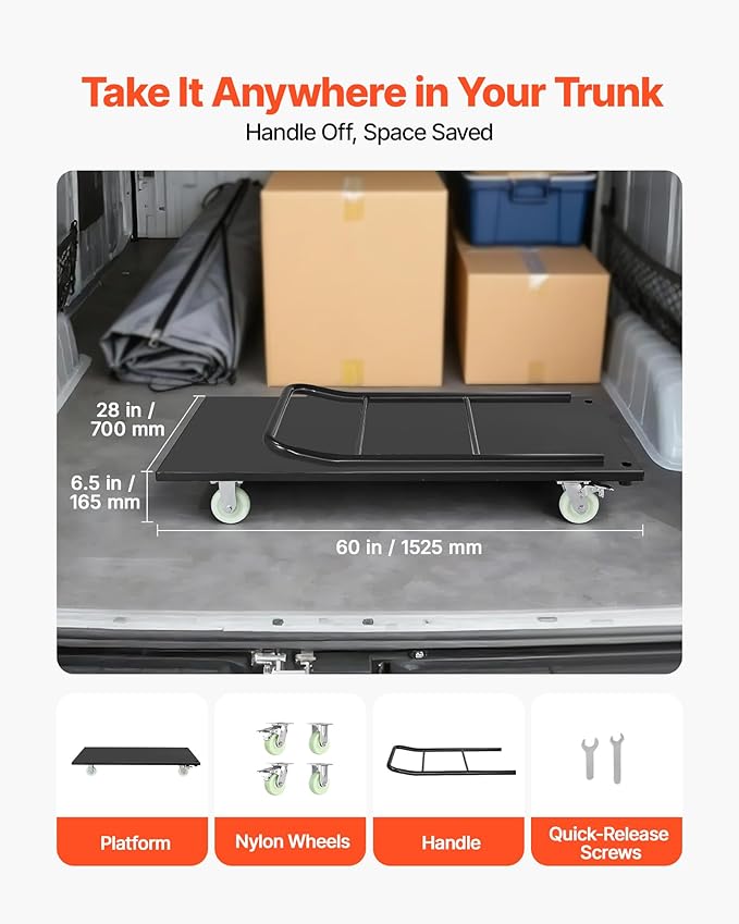 VEVOR 2000 LBS Heavy Duty Platform Truck, Upgraded Version with Larger Deck (60" x 28"), Industrial Steel Flatbed Cart with Swivel Wheels, Push Cart Dolly for Warehouse/Garage/Moving/Garden