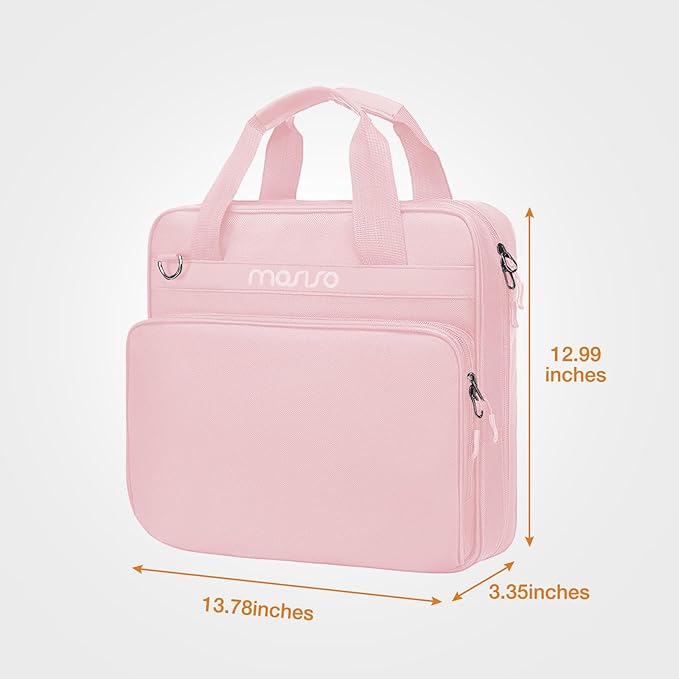 MOSISO 3 Ring Zipper Binder, 2 inch O-Ring Binder Organizer 500 Sheets Capacity Multiple Pockets Bag for Office with Handle & Shoulder Strap Compatible with 13 inch Laptop/Tablet, Pink