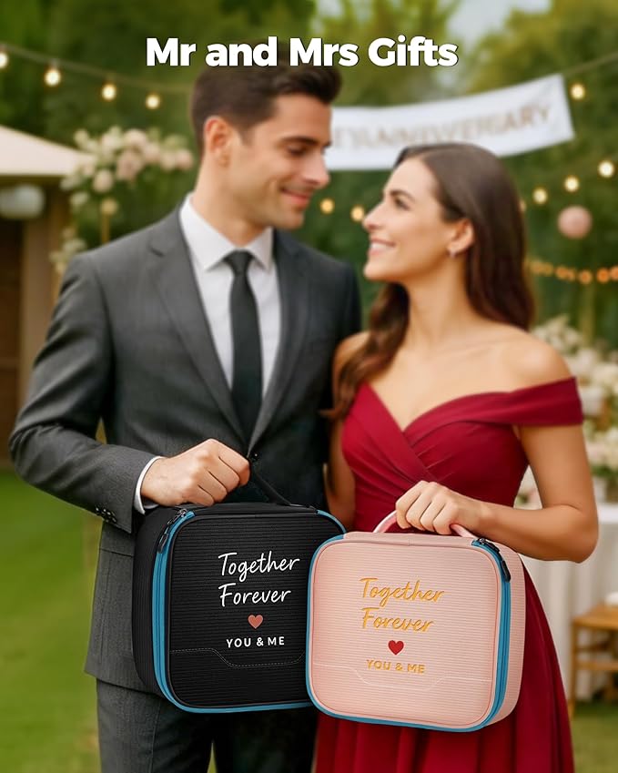 MATEIN Valentines Day Gifts for Couples, Mr and Mrs Gifts, Electronics Organizer Travel Case with USB Port, 2-Pack Couple Cord Organizer Bag 2-in-1 Cable Storage Bag for Tech Accessories and Makeup