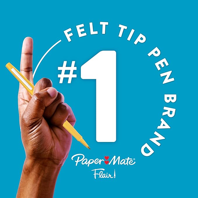Paper Mate Flair Felt Tip Pens, Medium Point (0.7mm), Assorted Colors, 12 Count - For Arts & Crafts, Note-Taking, Journaling, School Supplies for Teachers & Students