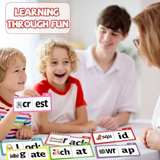 48 Word Family Build Book Spell Read and Rhyme Flip Activity Books Vocabulary Flashcards Kindergarten Sight Phonics Flashcard Learn to Read Activity Games for Kids Homeschool Supplies（Word Family)