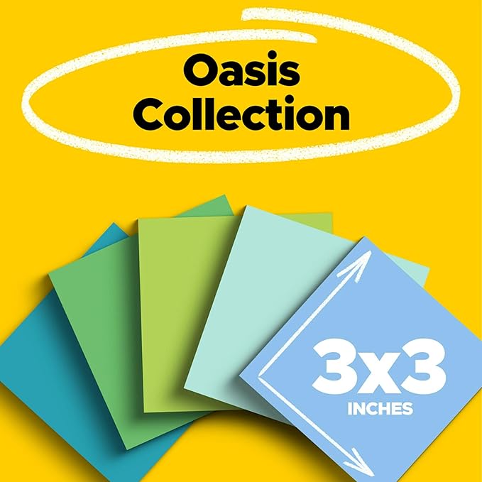 Post-it 100% Recycled Paper Super Sticky Notes, 3 in. x 3 in., 12 Pads, 70 Sheets per Pad, Oasis Collection, New Year Organization or Second Semester School Supplies