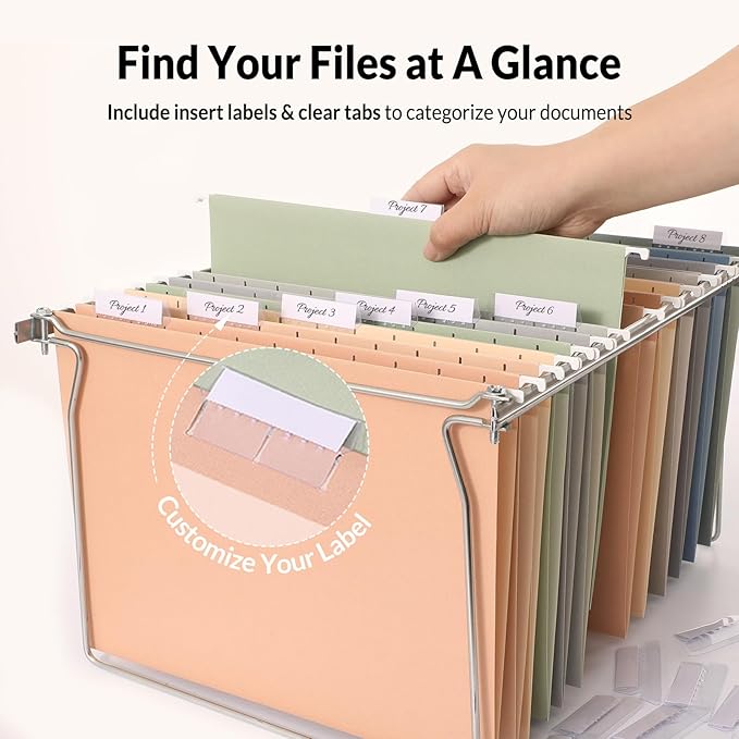 SUNEE Hanging File Folders, 6 Pack Letter Size Hanging File Folders with 1/5-Cut Tabs, Ideal for Home and Office Organization and Papers Classification,Morandi Colors