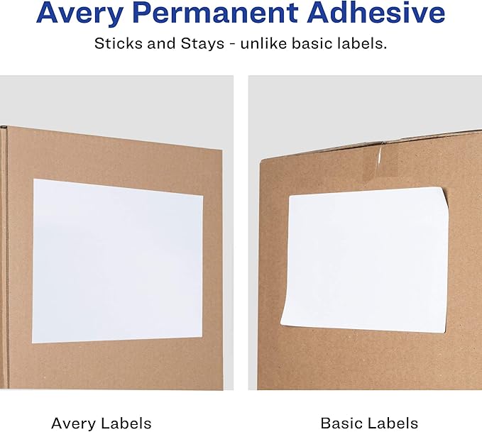 Avery Half-Sheet Printable Shipping Labels, 5.5" x 8.5" Customizable Stickers, White, 50 Blank Mailing Labels, Great for Mailing, Shipping, Organizing, and More, 250 Labels Total (5-Pack of 8126)