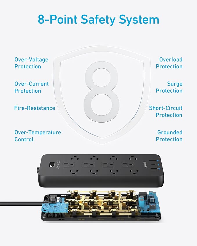 Anker Power Strip with 3 USB Ports, Surge Protector (2100J-10ft), 12 Outlets, 2 USB-A Ports and 1 USB-C Port, Works with iPhone 16/16 Plus/16 Pro/16 Pro Max, for Home, Office, TUV Listed (Pack of 2)