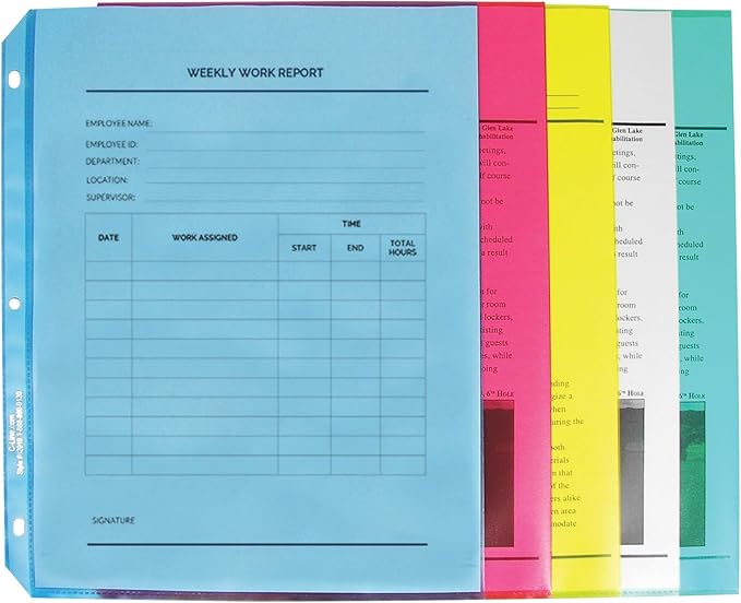 C-Line 62010 Colored Polypropylene Sheet Protector, Assorted Colors, 2", 11 x 8 1/2 (Box of 50)