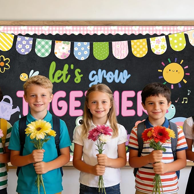 Spring Bulletin Board Decorations - Flower Animals Classroom Decorations Set Sun Let's Grow Together Paper Cutouts Bulletin Board Decor School Office Wall Decor Supplies