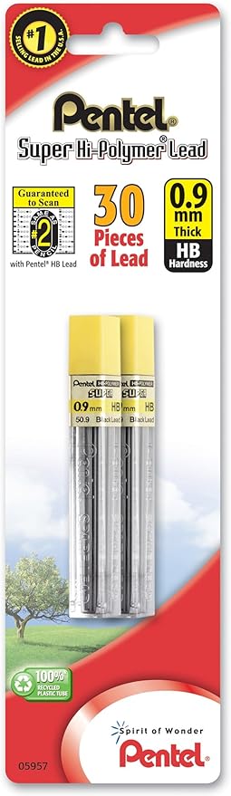 Pentel Super Hi-Polymer Lead Refill, 0.9 mm, HB, 30 Pieces of Lead (L509BP2HB-K6)