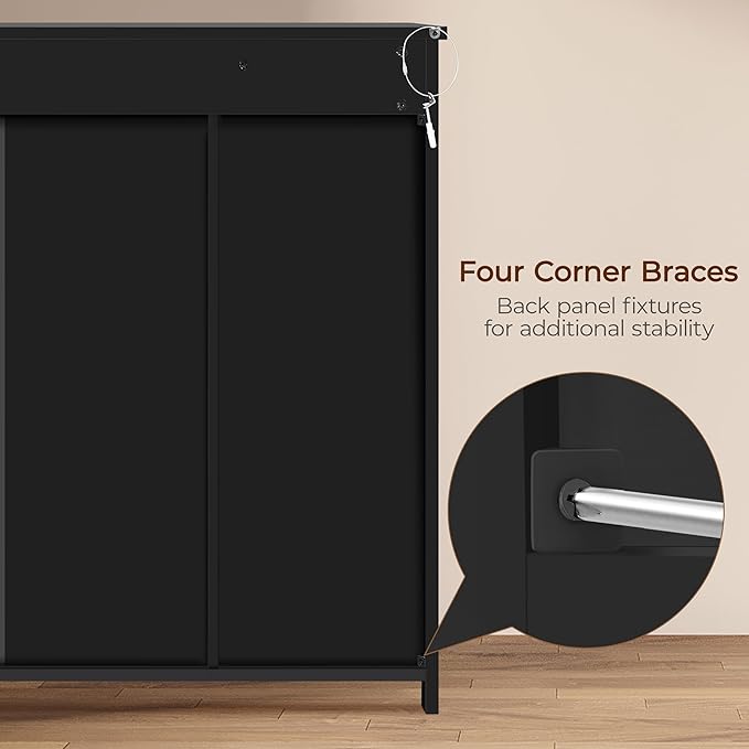 Yaheetech Wooden Bathroom Floor Cabinet, Side Storage Organizer Cabinet with 4 Drawers & Double Doors, Freestanding Entryway Storage Unit Console Table, Bathroom Furniture Home Decor, Black