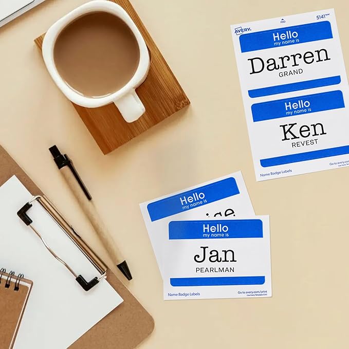 Avery Customizable Name Tags, Hello My Name is, White, Blue Border, Removable Adhesive, Laser/Inkjet Printable, 100 Total (5141)