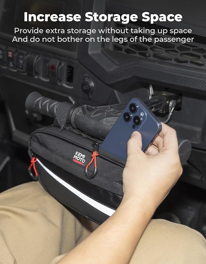 KEMIMOTO UTV Roll Cage Storage Bag Universal 1680D Grab Handle Storage Bag Dimensions 11" x 5" Side by Side Accessories Compatible with UTV, ATV, Golf Cart, Bike, Off-road Vehicle