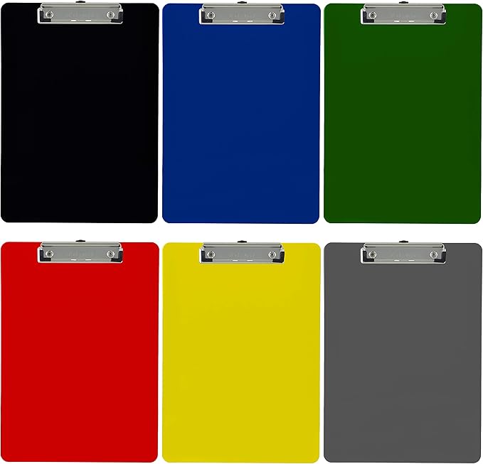 Trade Quest Plastic Clipboard Opaque Color Letter Size Low Profile Clip (Pack of 6) (Assorted 3)