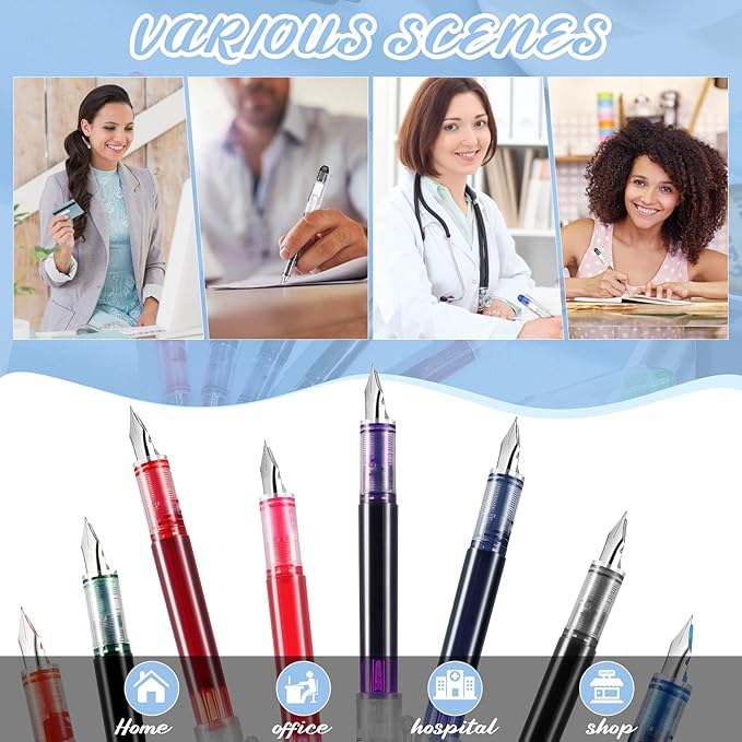 Laumoi 40 Pack Disposable Fountain Pens Set, Colored Ink Fountain Pens for Writing, Extra Fine Nib Classic Design Calligraphy Large Capacity for Journaling Office Supplies Sketching