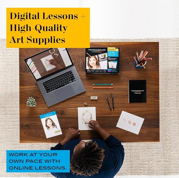 Prismacolor Technique Portrait Drawing Set Level 1 Art Supplies & Digital Art Lessons 26 Count Perfect for Beginner Artists and Professionals