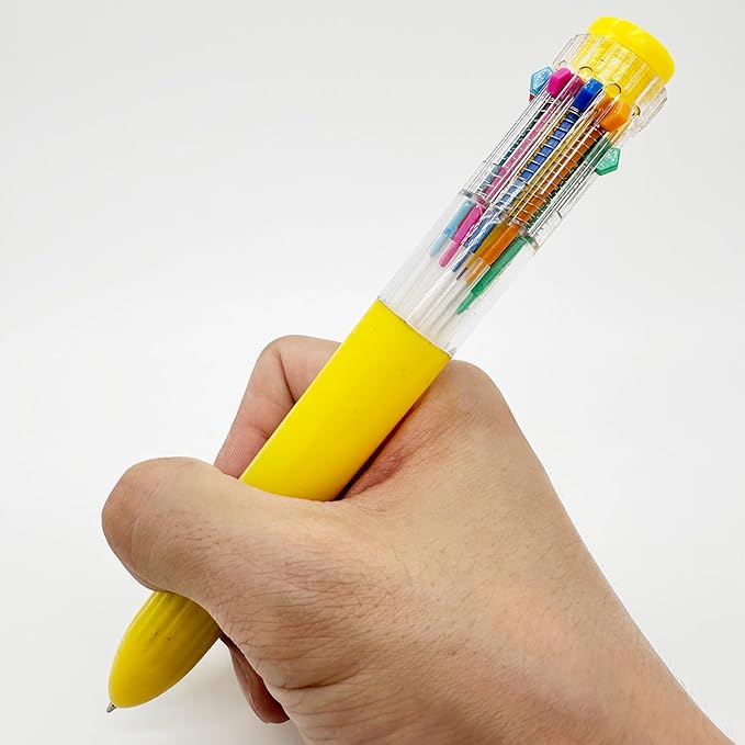 HeTaoCat Multicolor Pens 3 Pack 0.5mm 10-in-1 Retractable Ballpoint Pens - 10 Colors Transparent Barrel Ballpoint Pen for Office Supplies (Yellow)