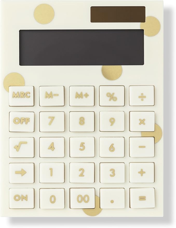Kate Spade New York Standard Function Desktop Calculator, Acrylic Solar Powered Calculator, Gold Dot