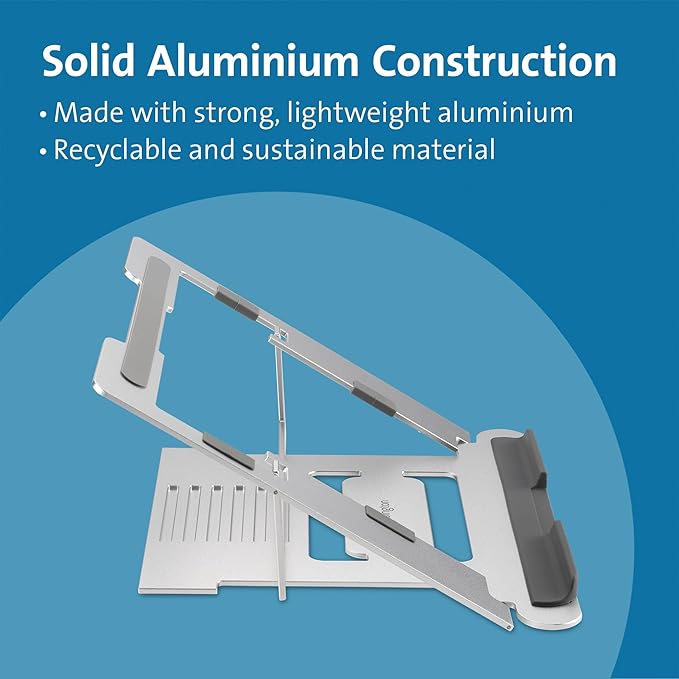 Kensington Easy Riser K50417WW Laptop Stand, Height-Adjustable and Foldable Aluminium Notebook Stand, for Screens up to 16 Inches, Ideal for Travel, Silver