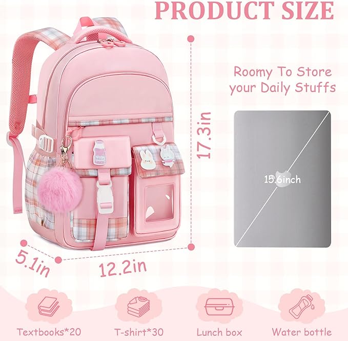 Kids Backpacks for Girls - Cute Girls Backpack for Elementary, Middle and High School Students - 18" Large Capacity School Bookbag with Multiple Pockets