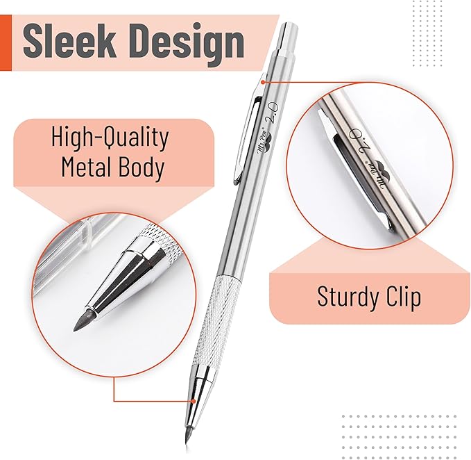 Mr. Pen- 2mm Mechanical Pencil, Metal, 2mm, Drafting Pencil, Metal Mechanical Pencils, Drawing Mechanical Pencils, Lead Holder (Pack of 2)
