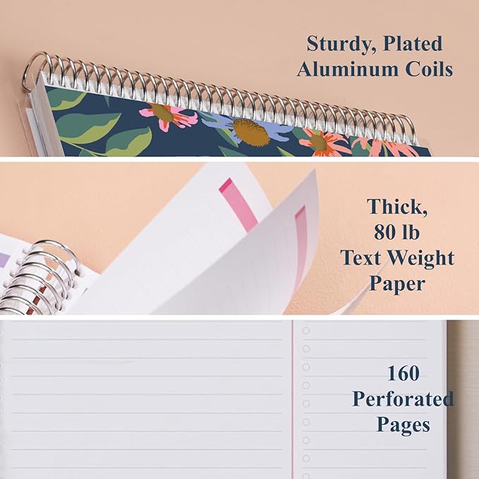 Erin Condren 8.5” x 11” Productivity Spiral Notebook, Lines & Checklist Layout with 80 Lb. Paper, Daisy Blooms Cover, 160 Productivity Notebook Pages, Platinum Coil, Stickers Included