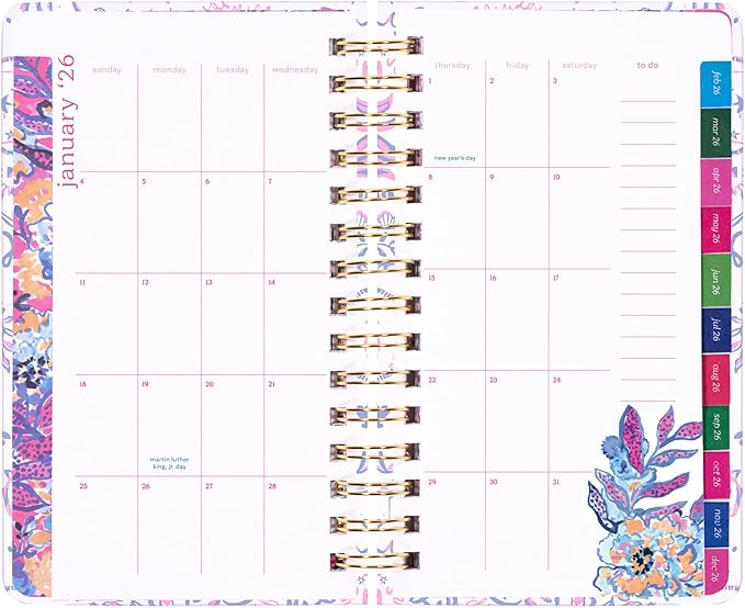 Lilly Pulitzer Medium Planner August 2025 - December 2026, Weekly Agenda & Monthly Calendar, Stickers, Pockets, Spiral Binding, 5" x 8.25" (Tis the Sea Sun)