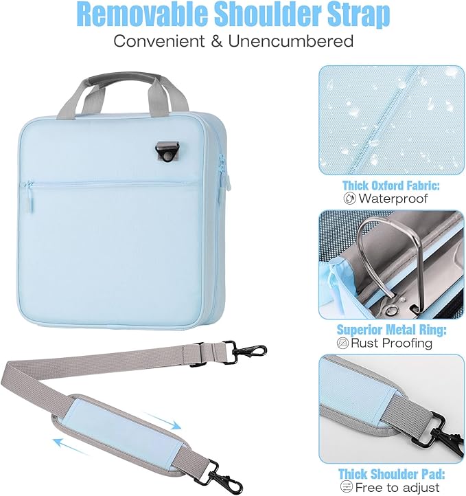 Moko Zipper Binder, 3 Inch 3 Ring Binder with Zipper,700 Sheets Capacity Zipper Binder with Shoulder Strap & Handle,Multi-Pocket Zipper Binder Organizer for Middle School, Blue+Gray