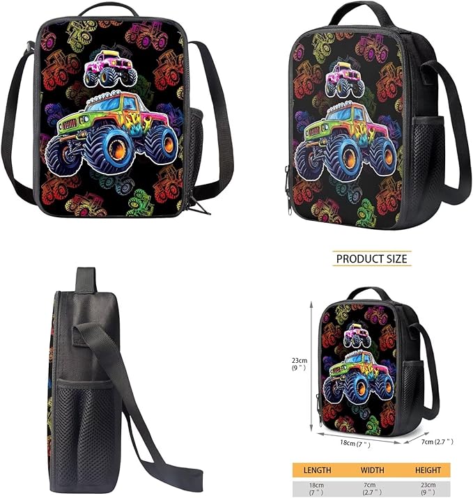 CLOHOMIN Colorful Tractor Bookbag for Boys with Lunch Box Kids Backpack and Lunchbox Set Girls 10-12 Primary School Book Bags with Lunch Bag & Pencil Case, 3 in 1