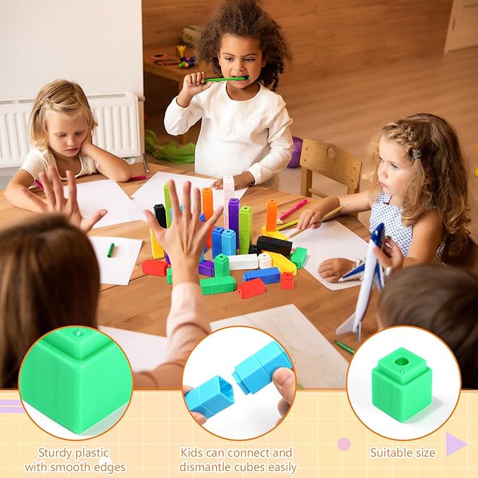 100 Pcs Blue Linking Cubes for Math Counting Cubes Manipulatives Plastic Counting Block Manipulative Classroom Learning Supplies for Educational Preschool Activities Boy Girl (Blue)