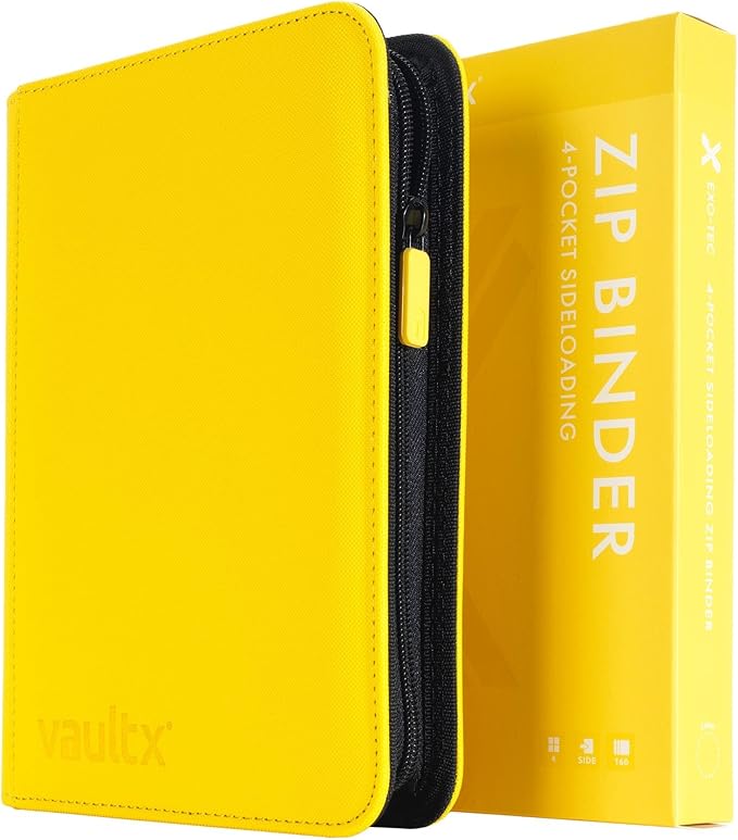 Vault X 4 Pocket Trading Card Zip Binder, 160 cards, Premium Exo-Tec Album Material, 20 Side-Loading Pages, Folder for Collectible Card Games, Sports, TCG (Yellow)