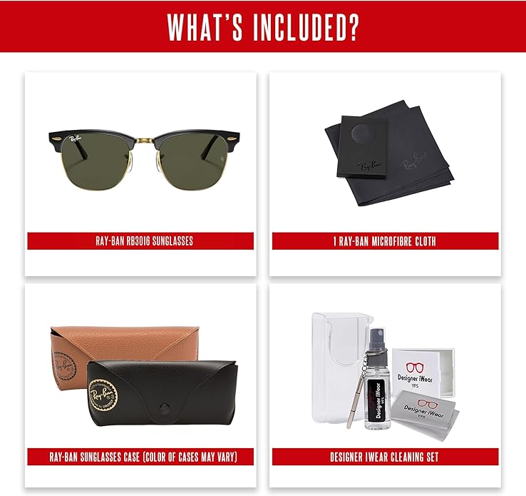 Ray-Ban RB3016 CLUBMASTER Sunglasses For Men For Women +BUNDLE with ACCESSORY EYEWEAR KIT