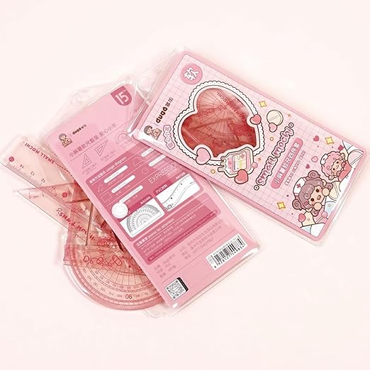 4 Pieces Flexible Ruler Set 15cm/6inch Straight Ruler Triangle Rulers Shatterproof Ruler Straight Edge Soft Bendable Rulers Protractor Math Geometry Tool School Office Supplies (Pink)