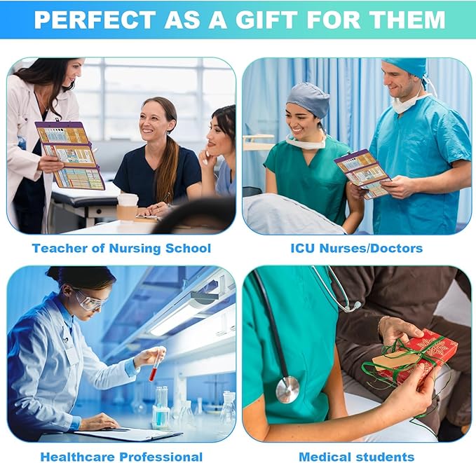 Clipboards Nursing Clipboard Trifold Foldable, 3 Layers Aluminum Nurse Clipboards with Nursing Edition Cheat Sheets Folding Pocket Size for Students, Nurses and Doctors (Purple)