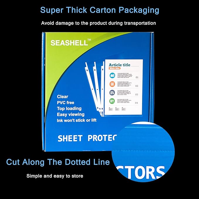 Seashell 200 Pack Heavy Duty Sheet Protectors 8.5 x 11,Clear Paper Protectors for 3 Ring Binder, Letter Size Plastic Sleeves for Binders, Durable, Archival Safe,Top Loading for 8.5 x 11 Inch Sheets