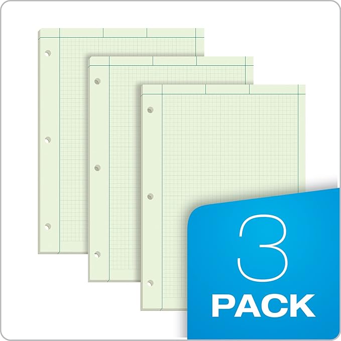 Tops Engineering Notebooks,Graph Notebooks,Quad Ruled Pad,8-1/2" x 11",Glue, 5 x 5 Graph Rule on Back,Green Tint Paper,3-Hole Punched,100 Sheets per Pad (35507A),(Pack of 36)
