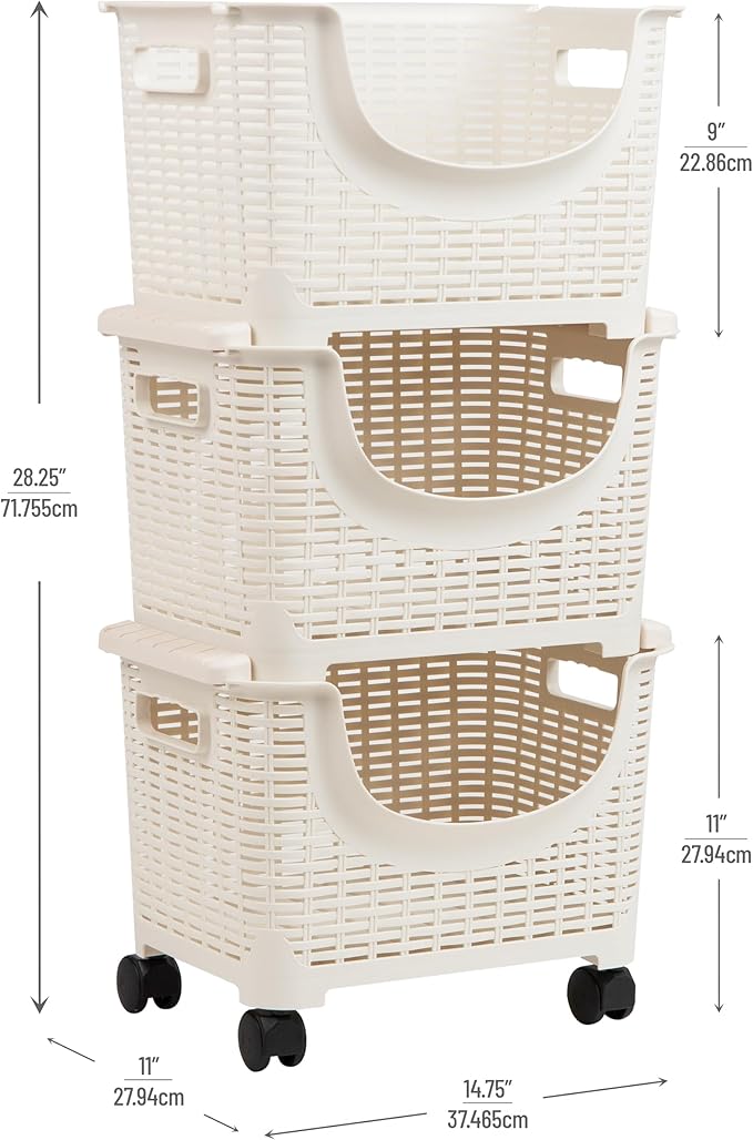 Mind Reader Plastic Storage Cart, Kitchen Storage, Rolling, Toy Storage, Laundry, Kitchen, 14.75"L x 11"W x 28.25"H, Ivory