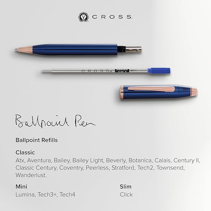 Cross Universal Ballpoint Pen Refill, Fine Point, Blue, 2-Pack (8512-2)
