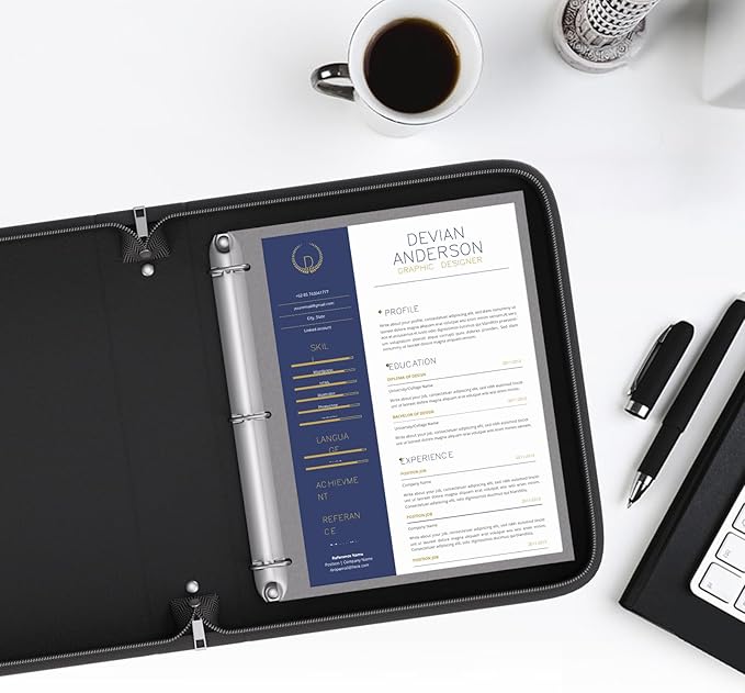 Fireproof 3 Ring Binder with Zipper,1 Inch D Rings Hold up 245 Sheets of 8.5" x 11" (A4),Compatible with Clear Page Protectors, Built-in net and Pen Holder (1 Pcs, Black, 1")